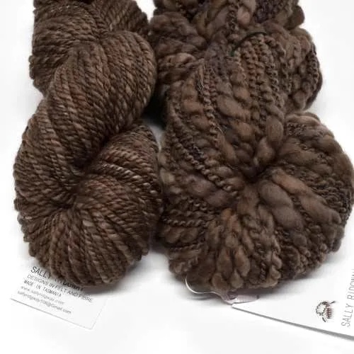Hand Spun Australian Merino Wool Chunky Art Yarn in Chocolate Brown 12729