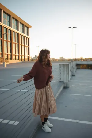 Handwoven Cotton Flair Midi Skirt in Mustard and Cream