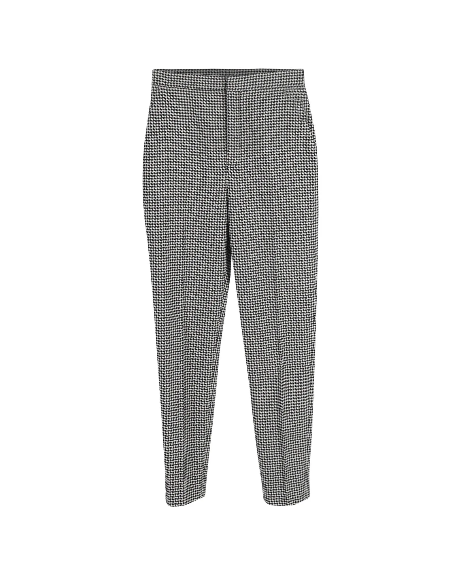 Houndstooth High-Rise Straight-Leg Wool Trousers