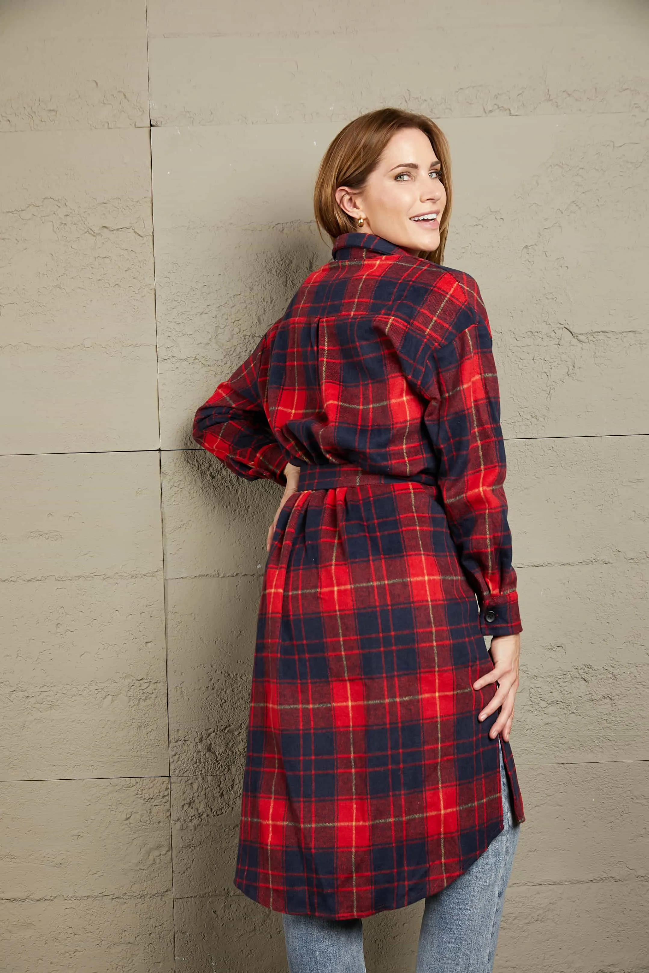 In Plaid Sight Belted Longline Shacket