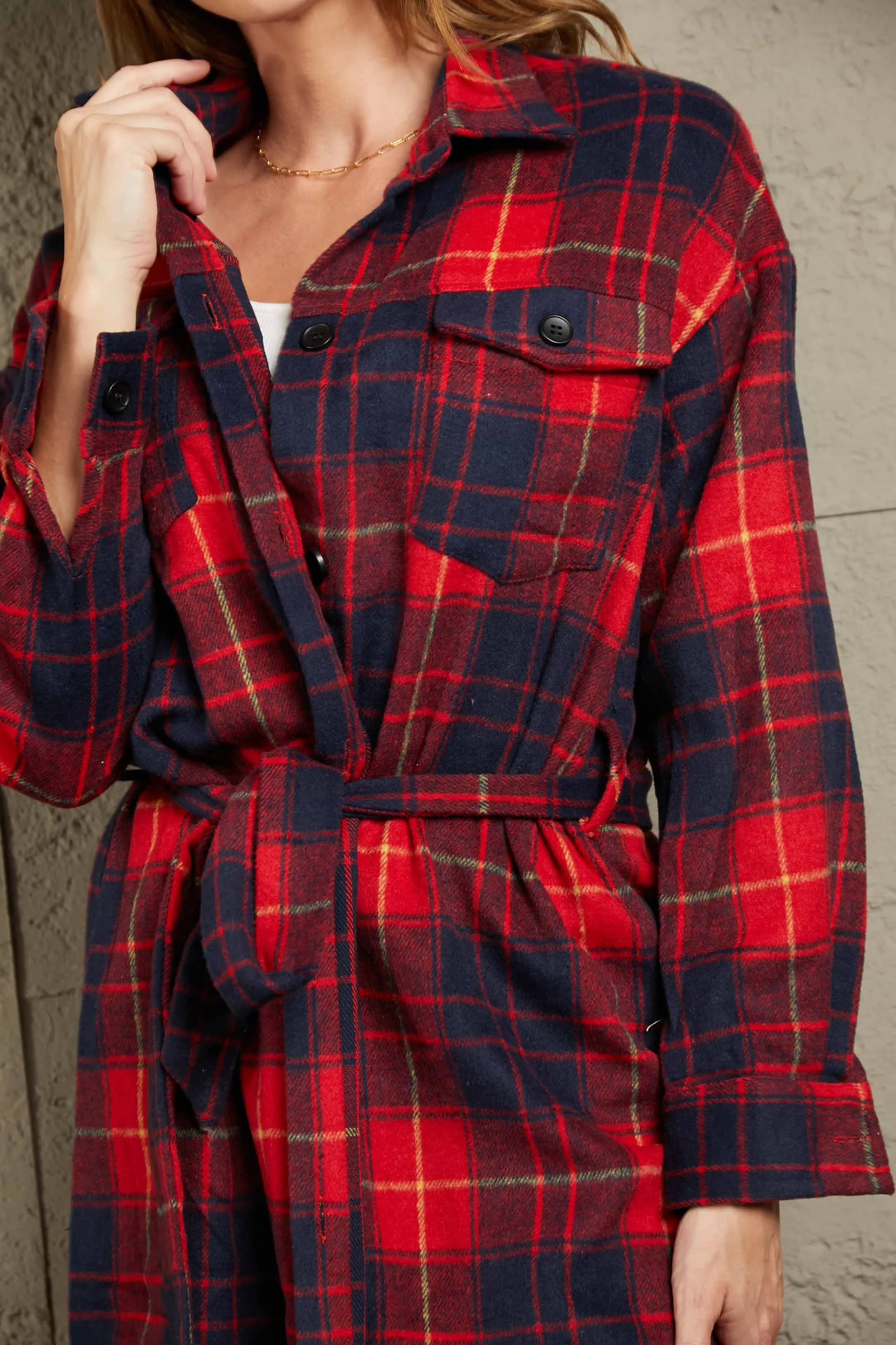In Plaid Sight Belted Longline Shacket
