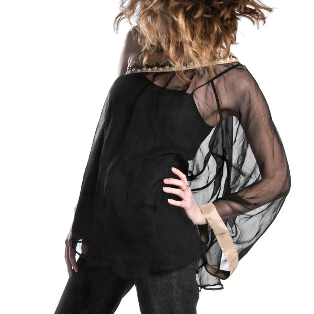 Indian Summer Black One Shoulder Chiffon Top
