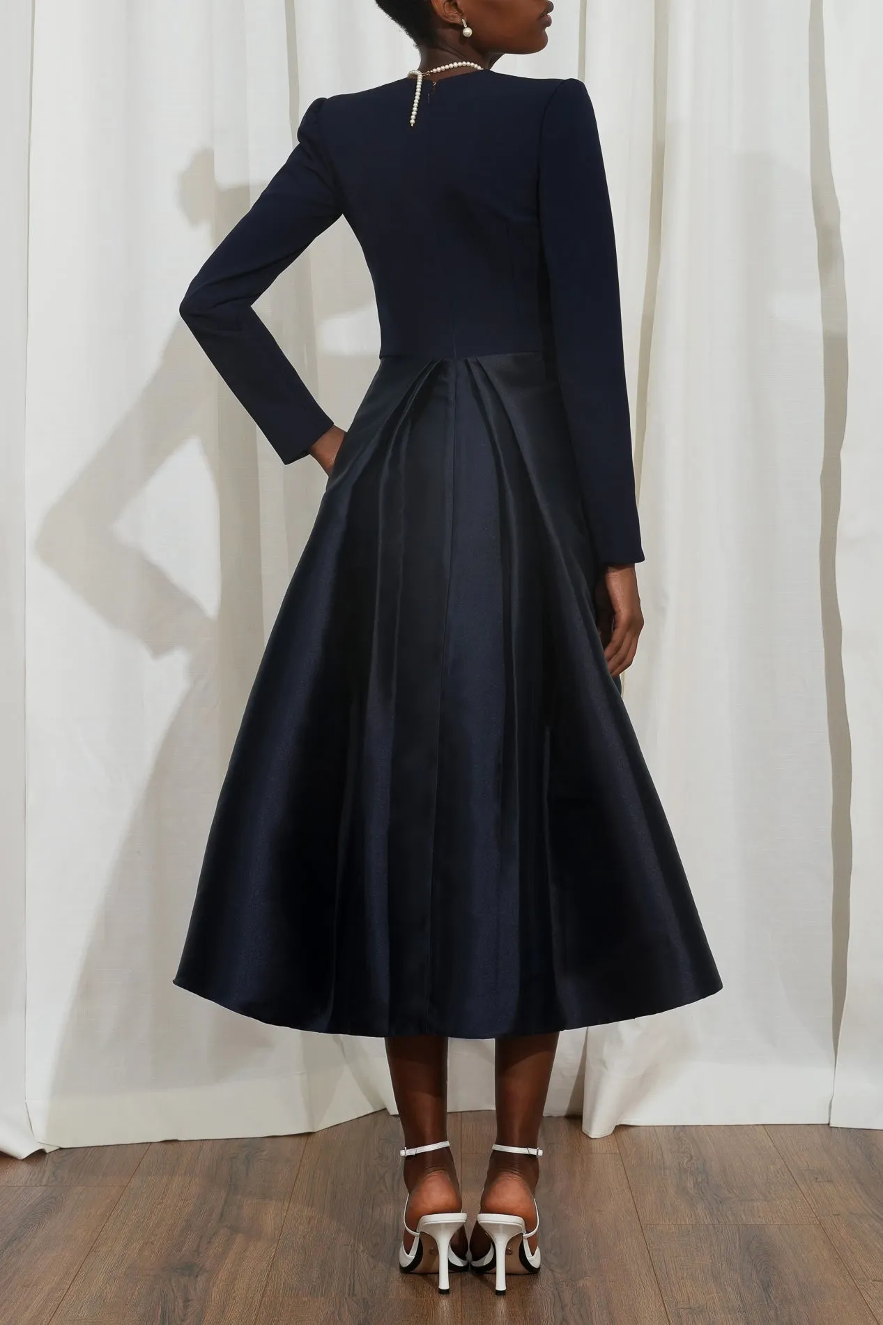 Ivy Midnight Blue Crepe And Mikado Cocktail Dress