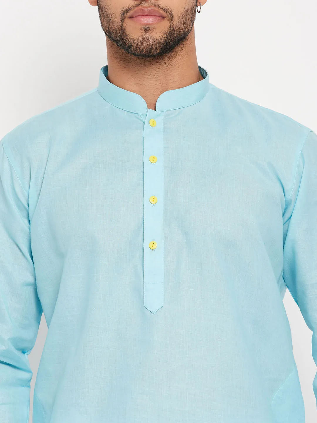 Jashvi Men's Aqua Blue Kurta And White Pyjama Set