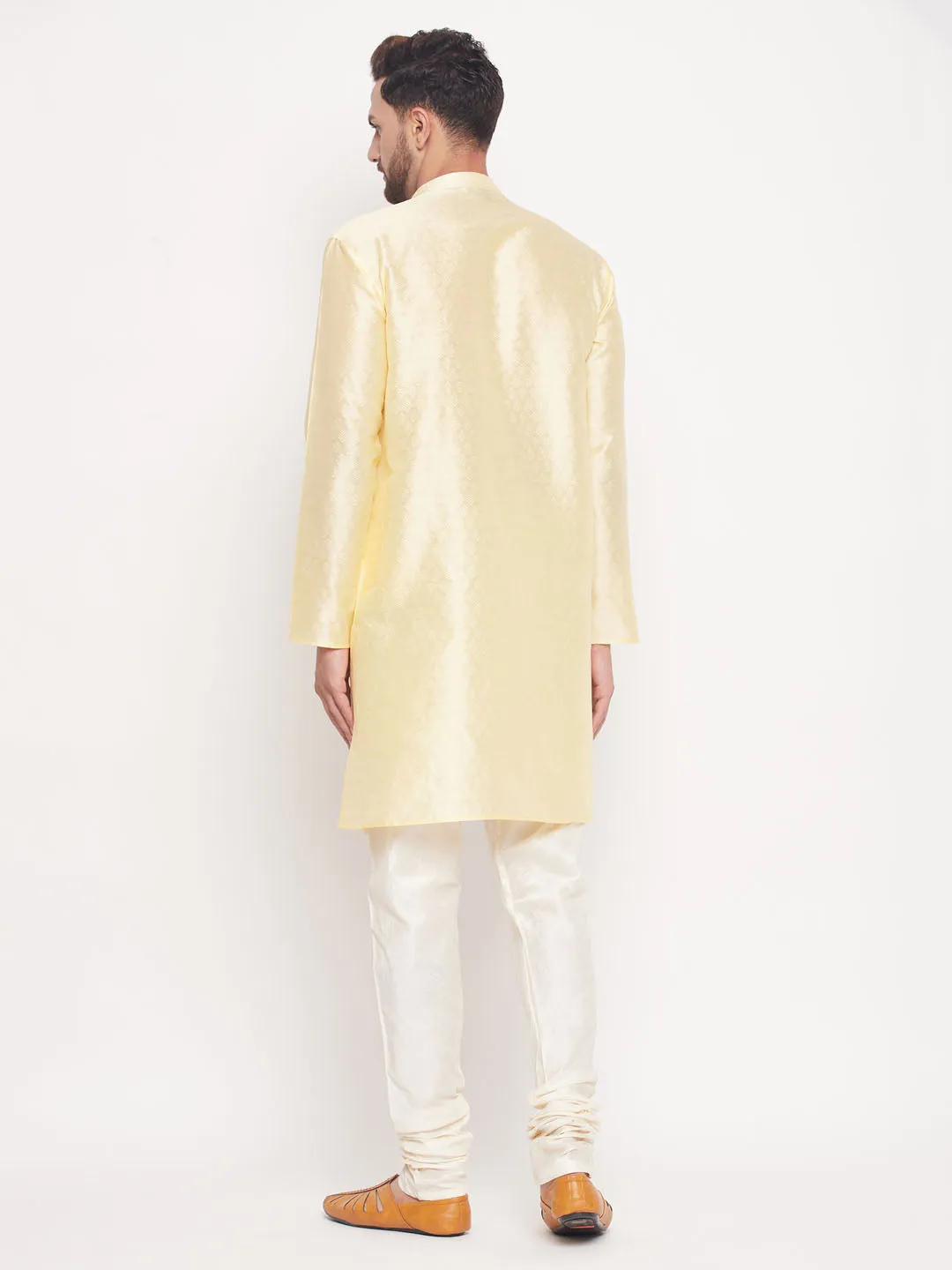 Jashvi Men's Beige Woven Kurta Pyjama Set