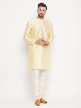 Jashvi Men's Beige Woven Kurta Pyjama Set