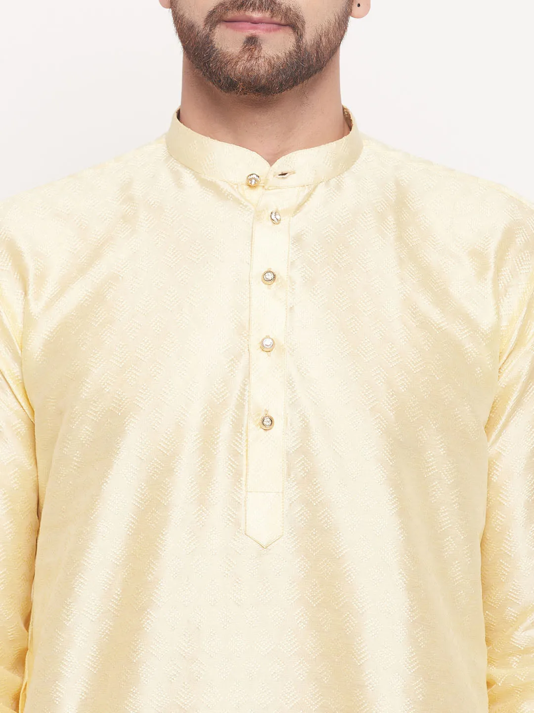Jashvi Men's Beige Woven Kurta Pyjama Set