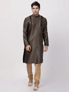 Jashvi Men's Black Cotton Silk Blend Kurta and Churidar Set