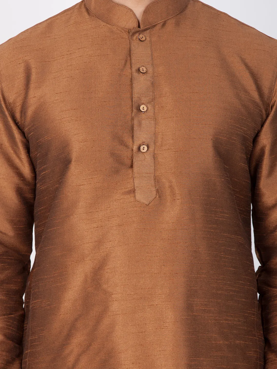 Jashvi Men's Brown Cotton Silk Blend Kurta and Dhoti Pant Set