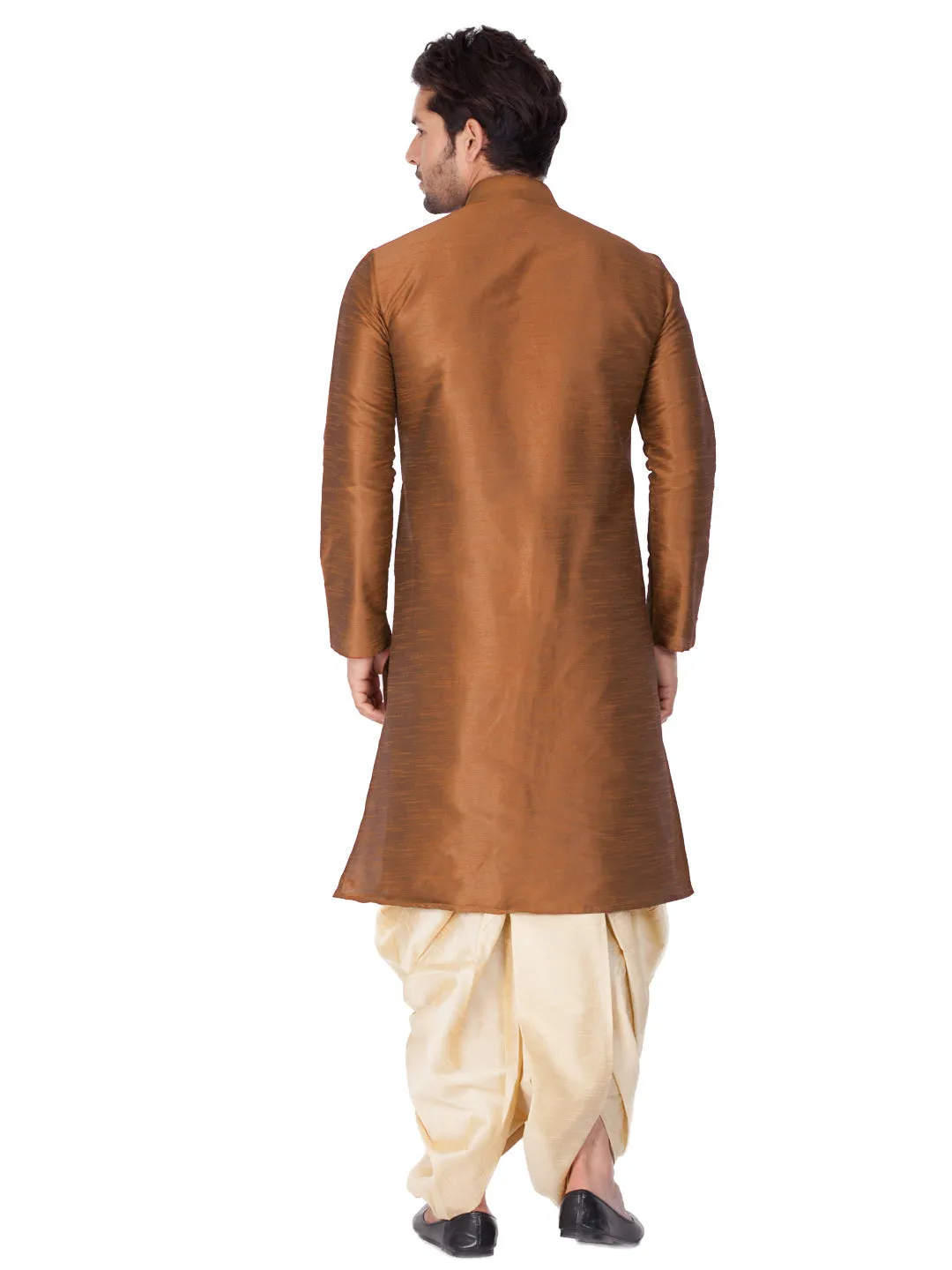 Jashvi Men's Brown Cotton Silk Blend Kurta and Dhoti Pant Set