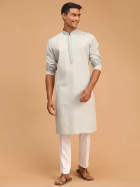 Jashvi Men's Grey Cotton Kurta And Pant Style Cotton  Pyjama Set