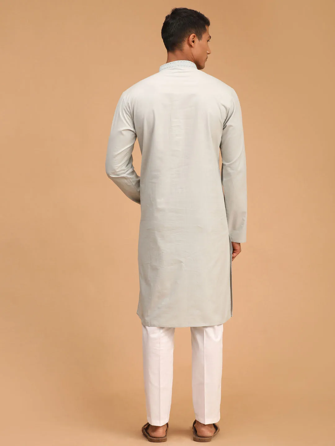 Jashvi Men's Grey Cotton Kurta And Pant Style Cotton  Pyjama Set