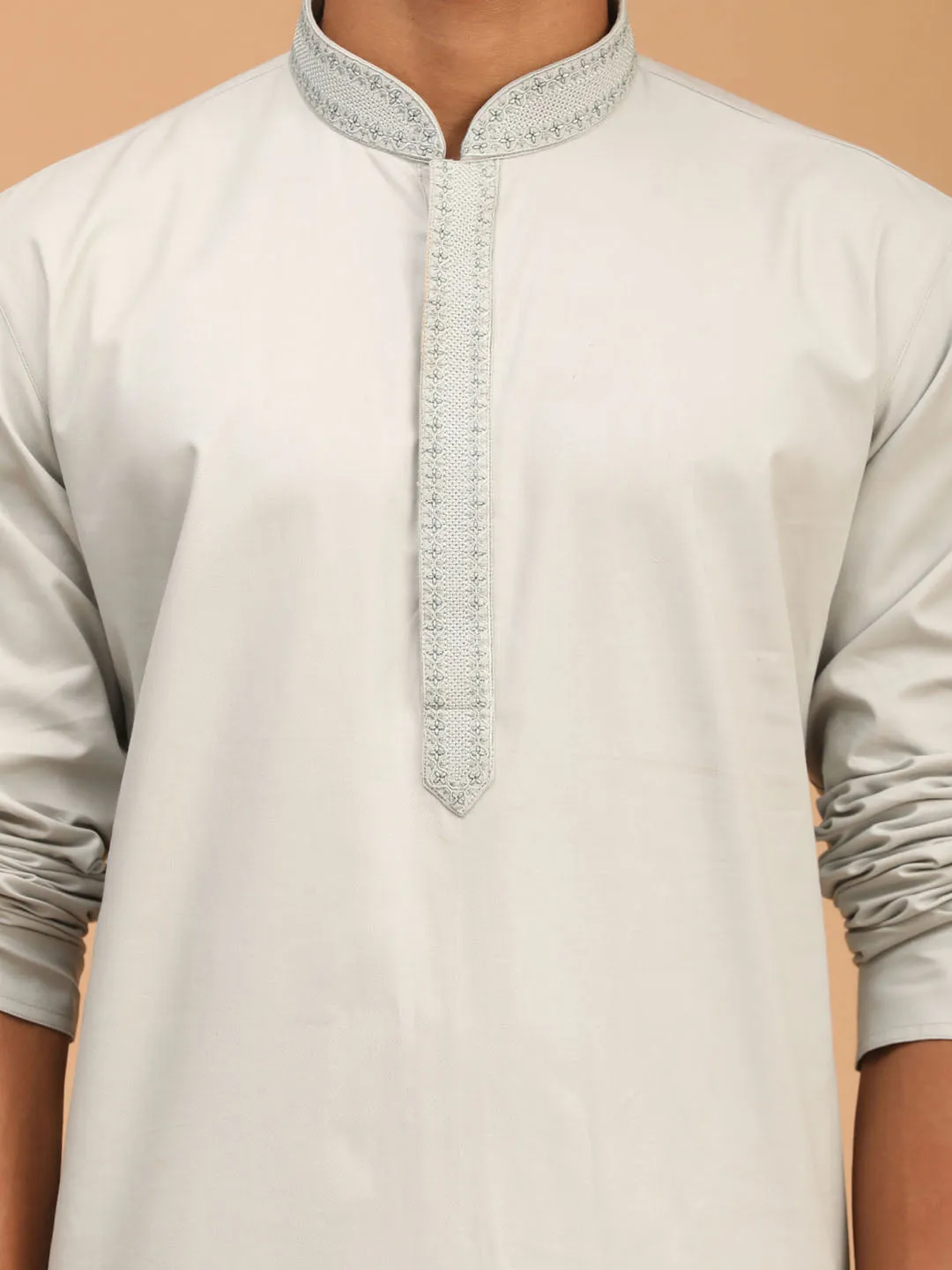 Jashvi Men's Grey Cotton Kurta And Pant Style Cotton  Pyjama Set