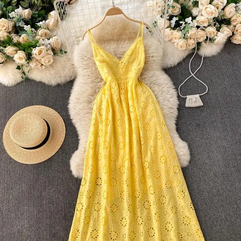 Joey Cotton Eyelet Midi Dress In Yellow