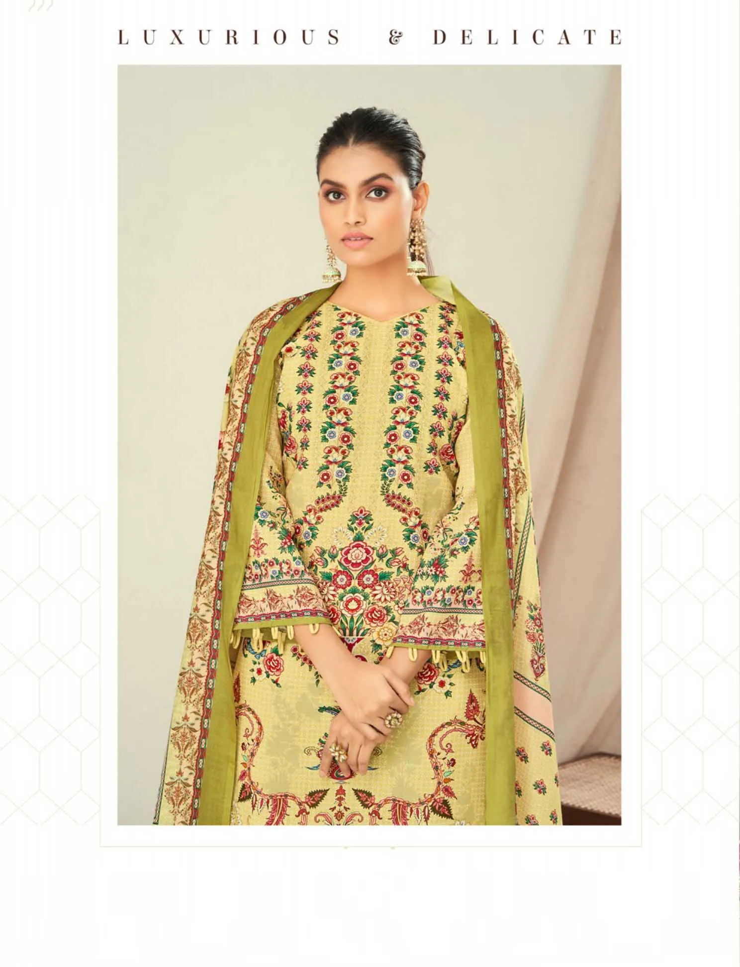 Kesar Lawn Cotton Unstitched Pakistani Print Suit Yellow