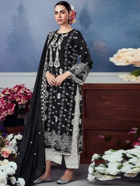 Kimora Black Unstitched Cotton Suit Dress Material for Women