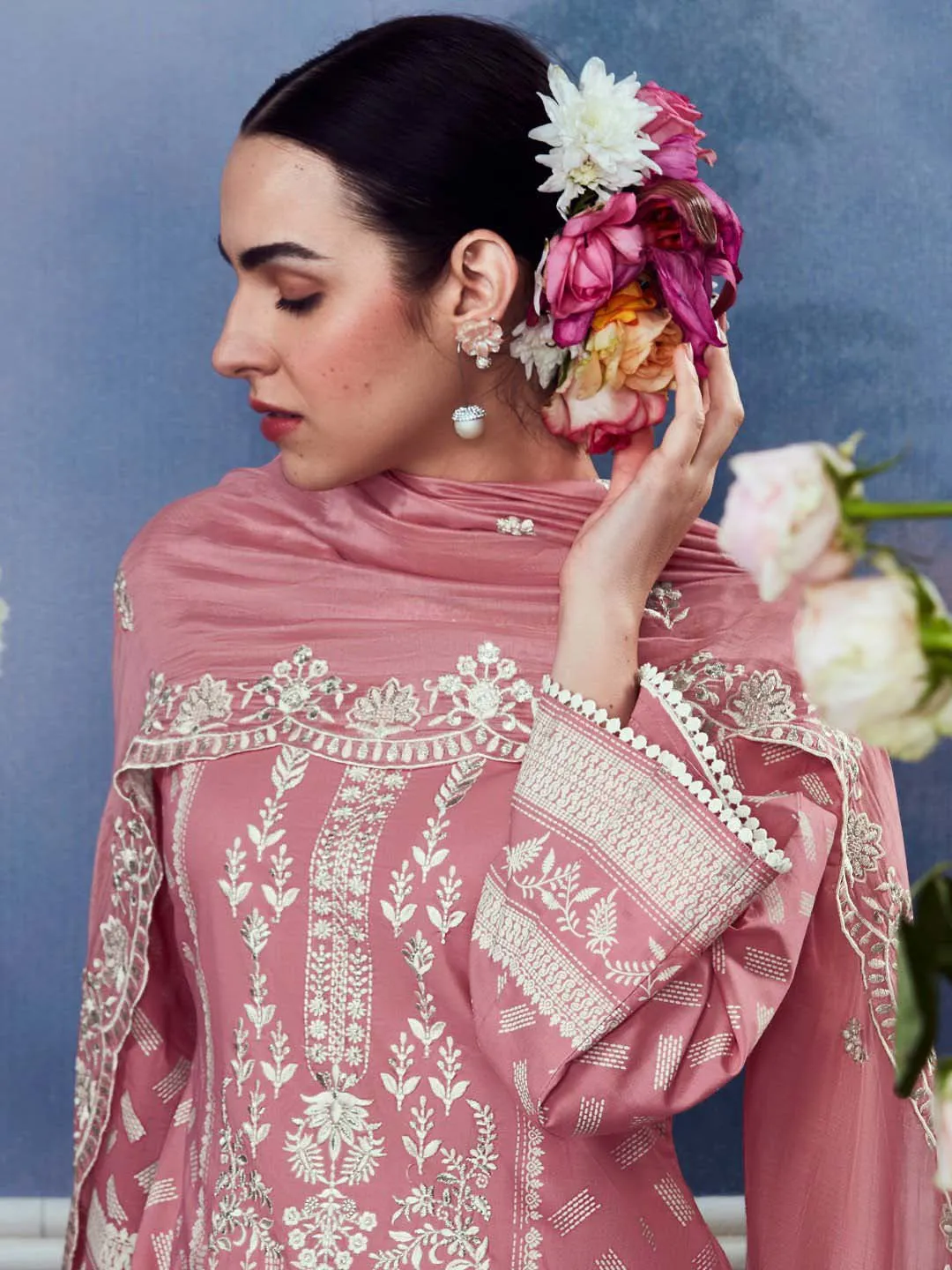 Kimora Mauve Cotton Unstitched Palazzo Suit Dress Material