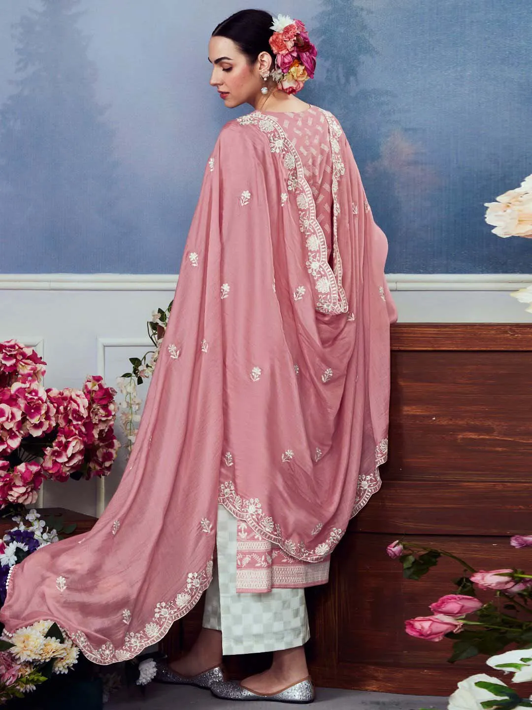Kimora Mauve Cotton Unstitched Palazzo Suit Dress Material
