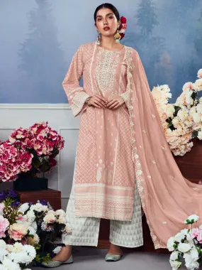 Kimora Peach Unstitched Cotton Suit Dress Material for Women