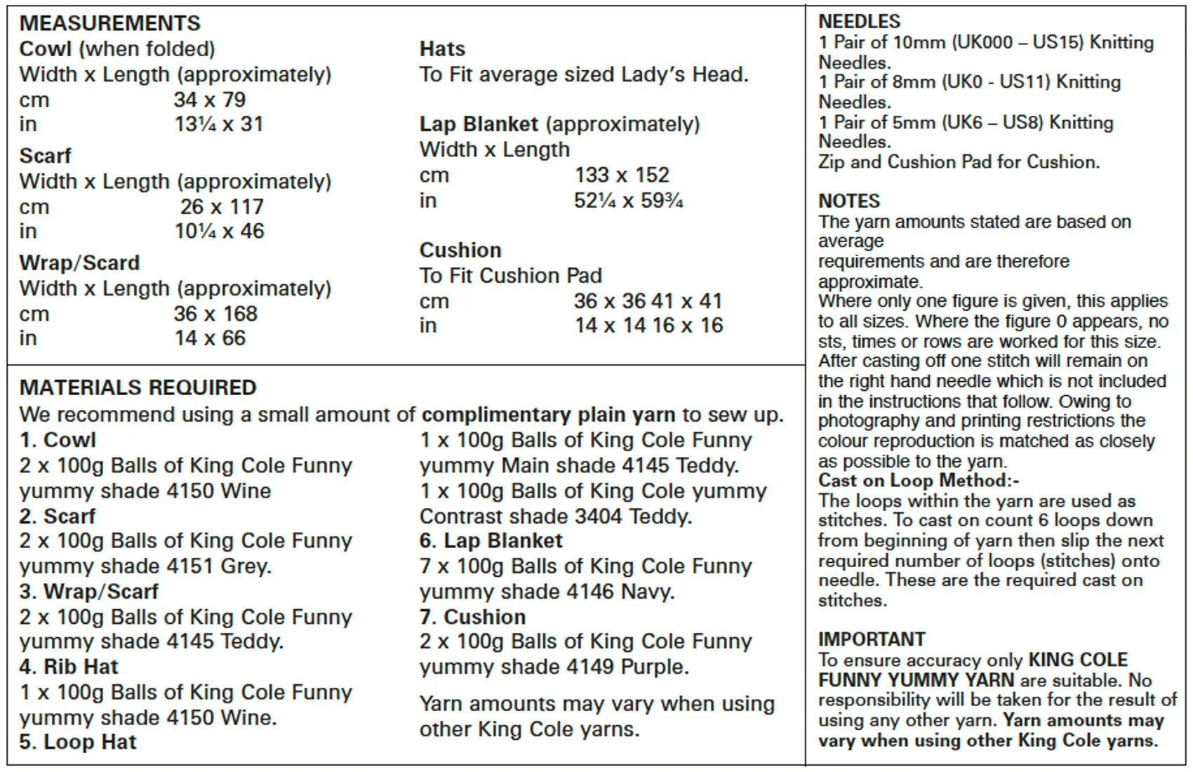 King Cole Funny Yummy Knitting Pattern - Accessories Blanket & Cushion (5540)
