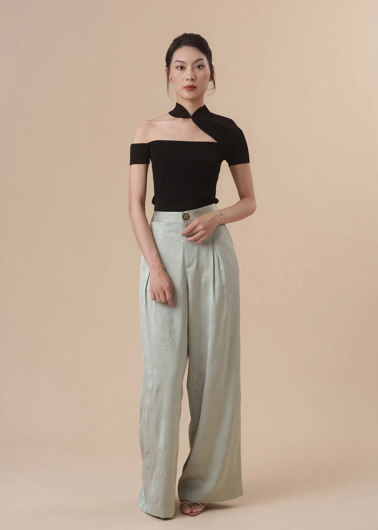 Knitted Cut Out Qipao Top (Black)