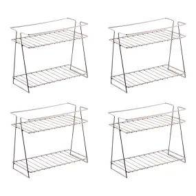 Kuber Industries (Set of 4) Multipurpose Counter Top Spice Rack Trolley Organizer 2-Layer Stainless Steel Corner Stand for Kitchen | Silver