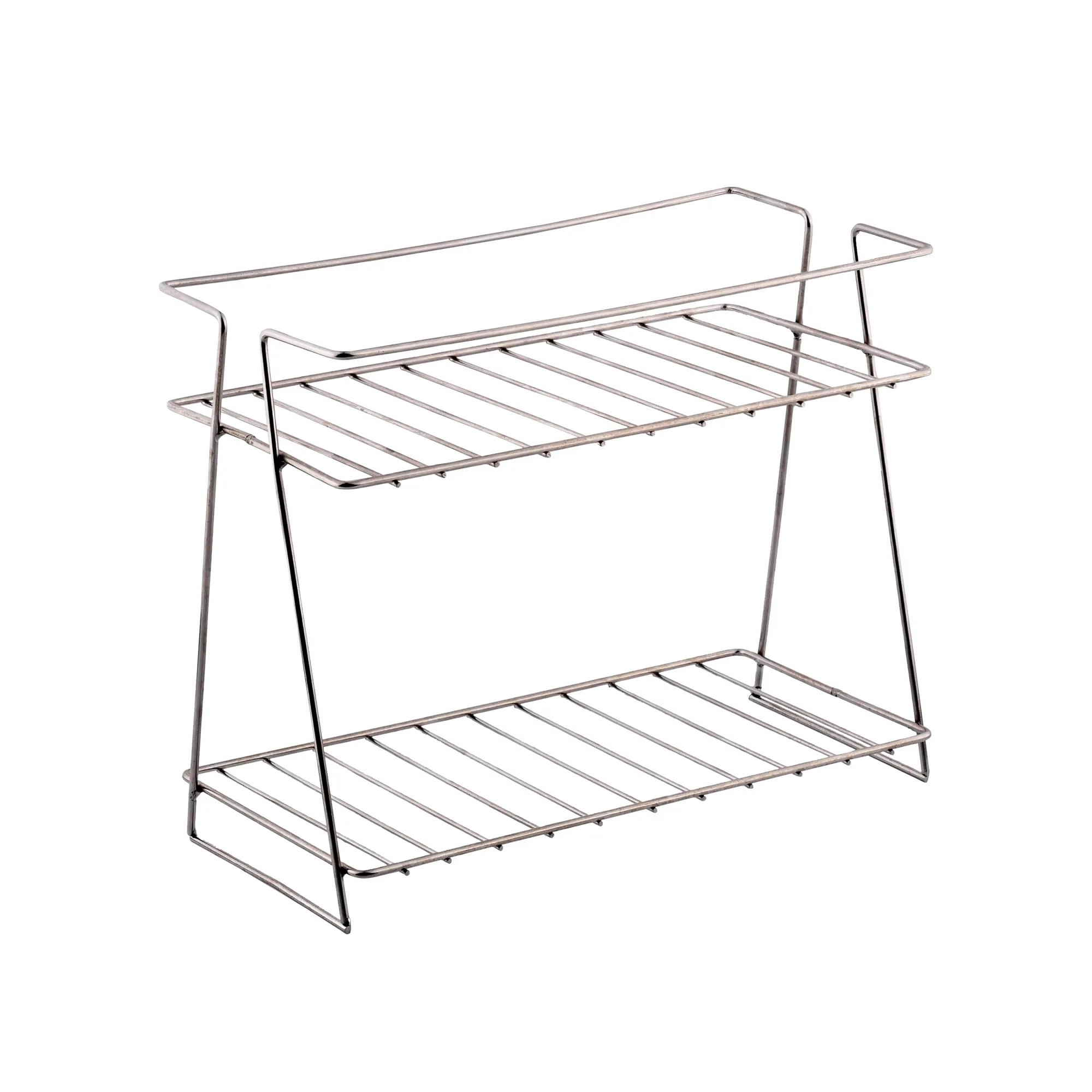 Kuber Industries (Set of 4) Multipurpose Counter Top Spice Rack Trolley Organizer 2-Layer Stainless Steel Corner Stand for Kitchen | Silver