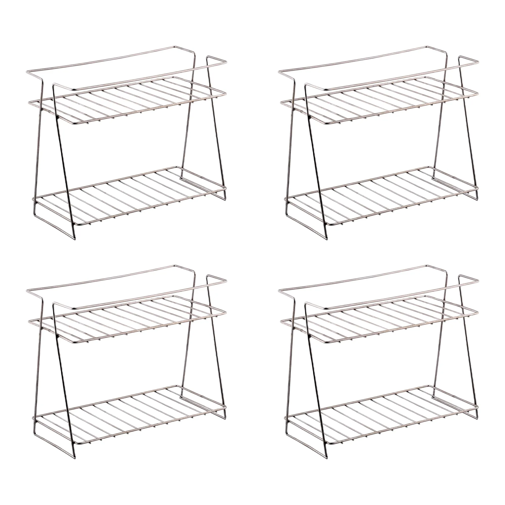 Kuber Industries (Set of 4) Multipurpose Counter Top Spice Rack Trolley Organizer 2-Layer Stainless Steel Corner Stand for Kitchen | Silver