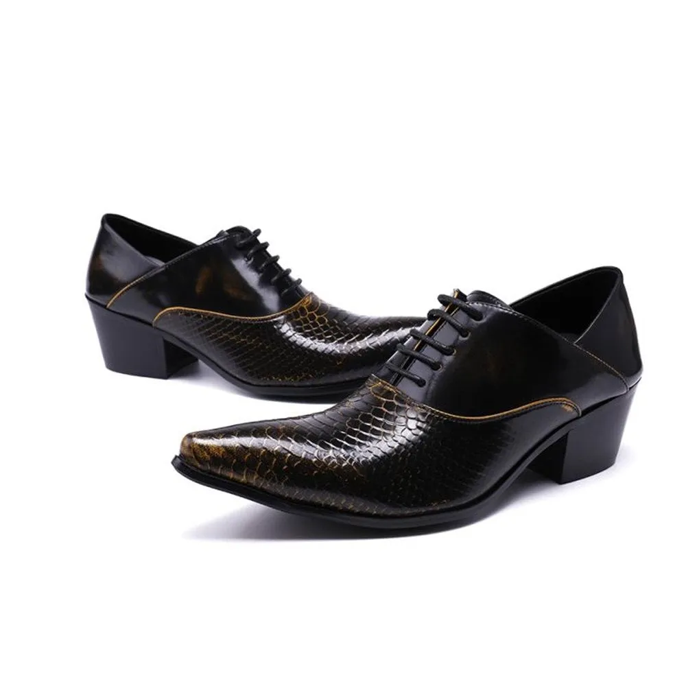 Lace up Animal Pattern Heeled Men Oxford Shoes