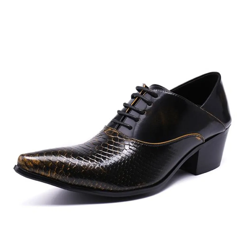 Lace up Animal Pattern Heeled Men Oxford Shoes