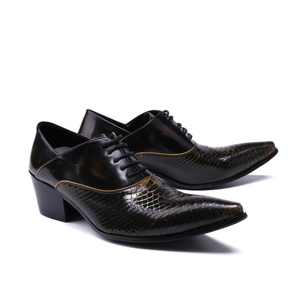 Lace up Animal Pattern Heeled Men Oxford Shoes