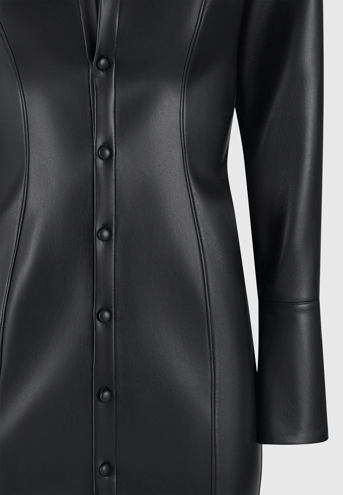 Leather Midaxi Shirt Dress - Black