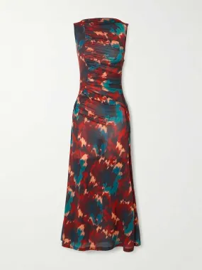 Livia ruched printed Lyocell-jersey midi dress