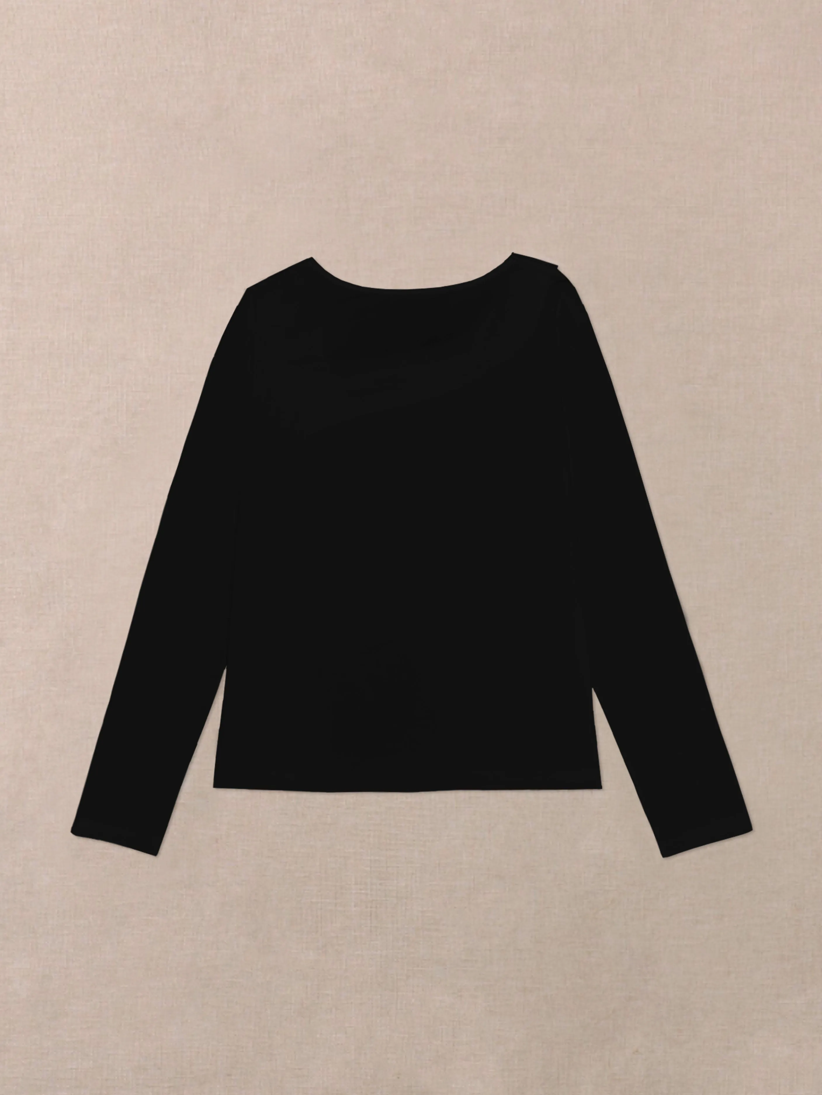 Long Sleeve Asymmetrical Neck T-Shirt - Versatile, Medium Stretch, Solid Color Top for Spring & Fall - Machine Washable, Regular Fit, Casual Style