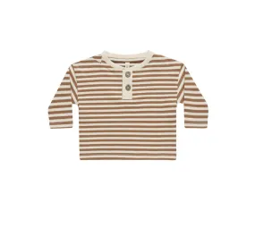 Long Sleeve Henley Tee - Cinnamon Stripe