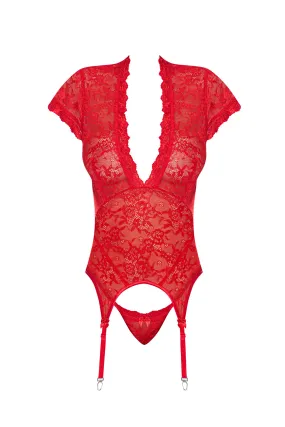 Magic Silk Ooh La Lace Cap Sleeve Basque & Tanga Set Red