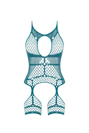 Magic Silk Seamless Halter Merrywidow with Thigh Cuffs Teal OS