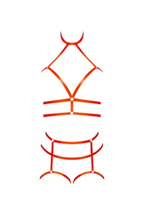 Magic Silk Strap Tease Cupless Choker Bra & Open Cage Short Orange