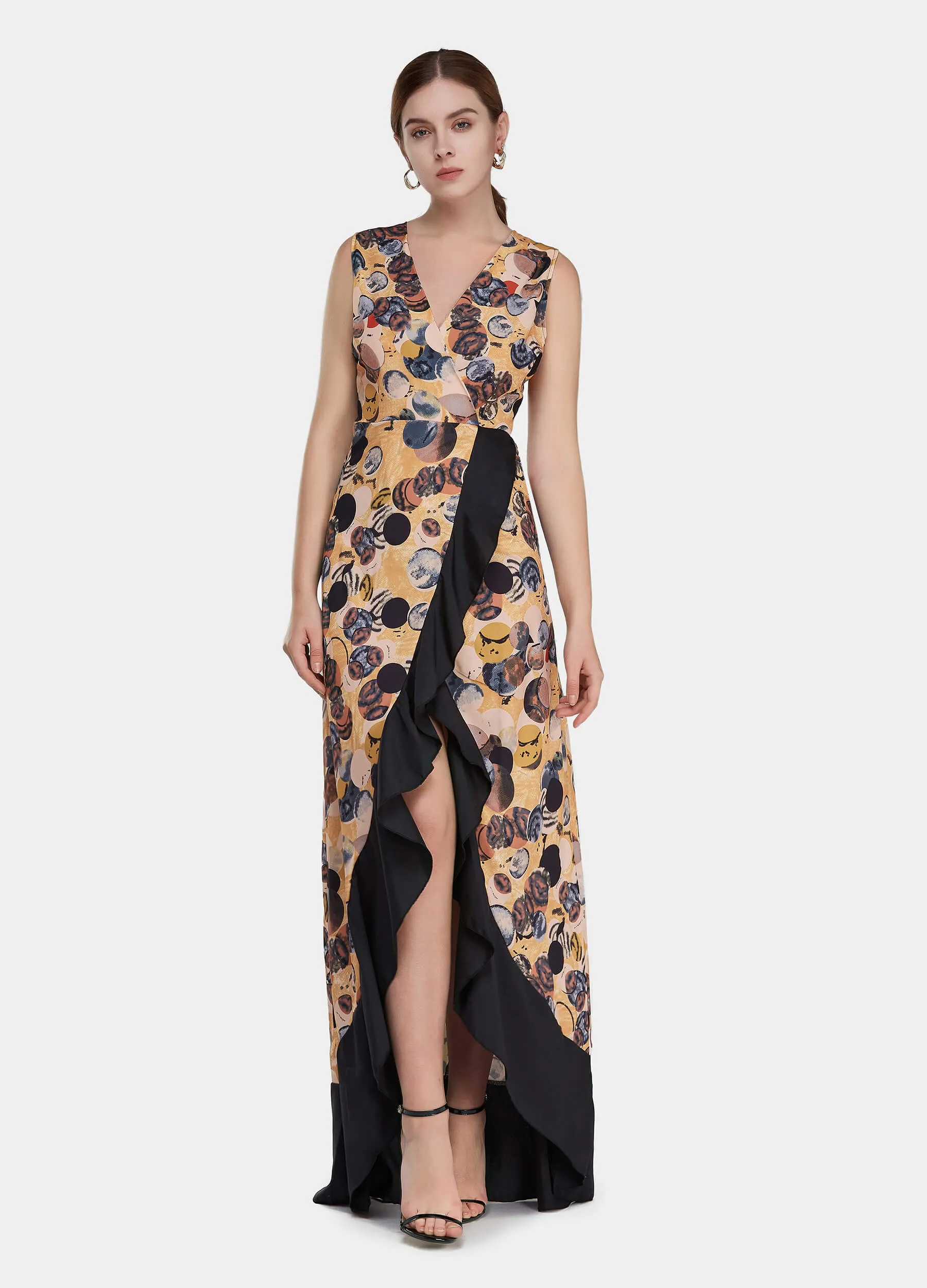 MECALA Women's Deep V-Neck Front Slit Maxi Dress