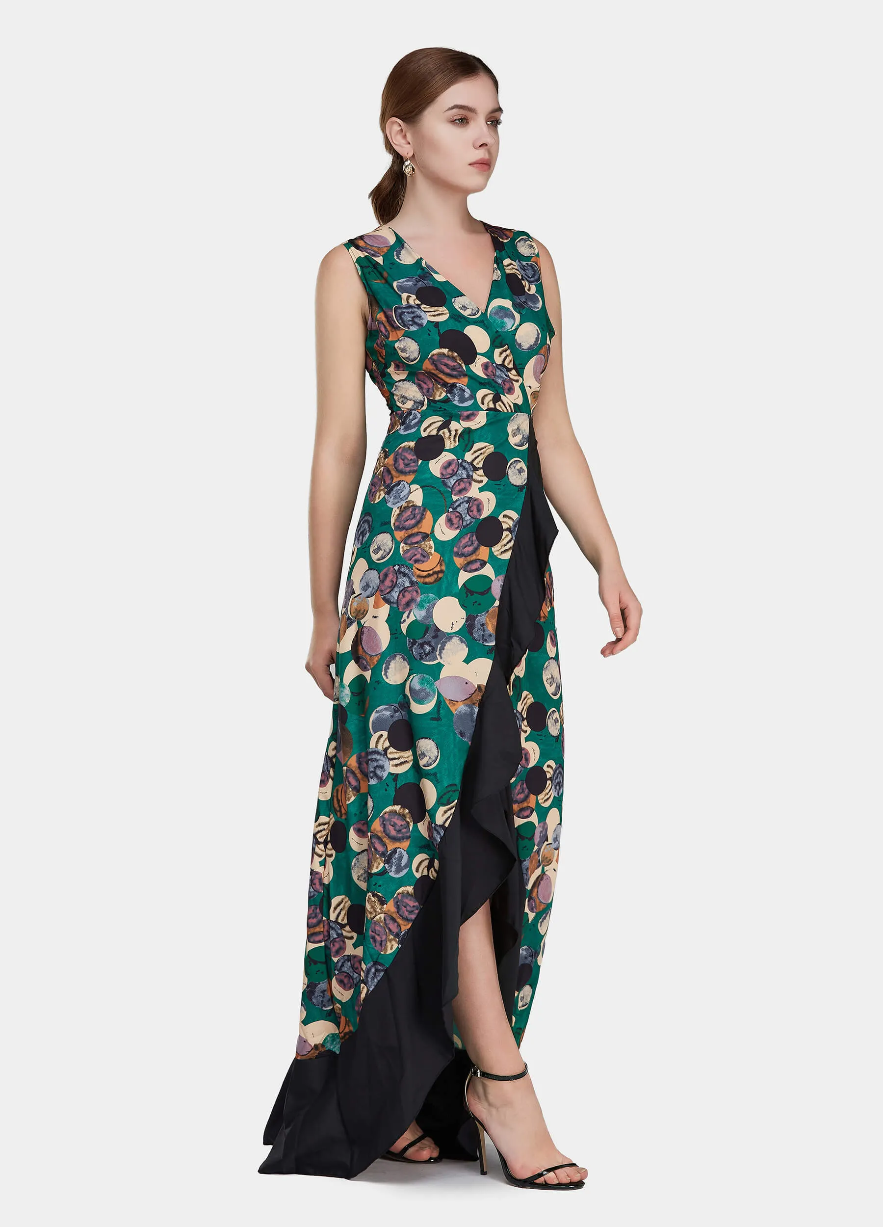 MECALA Women's Deep V-Neck Front Slit Maxi Dress