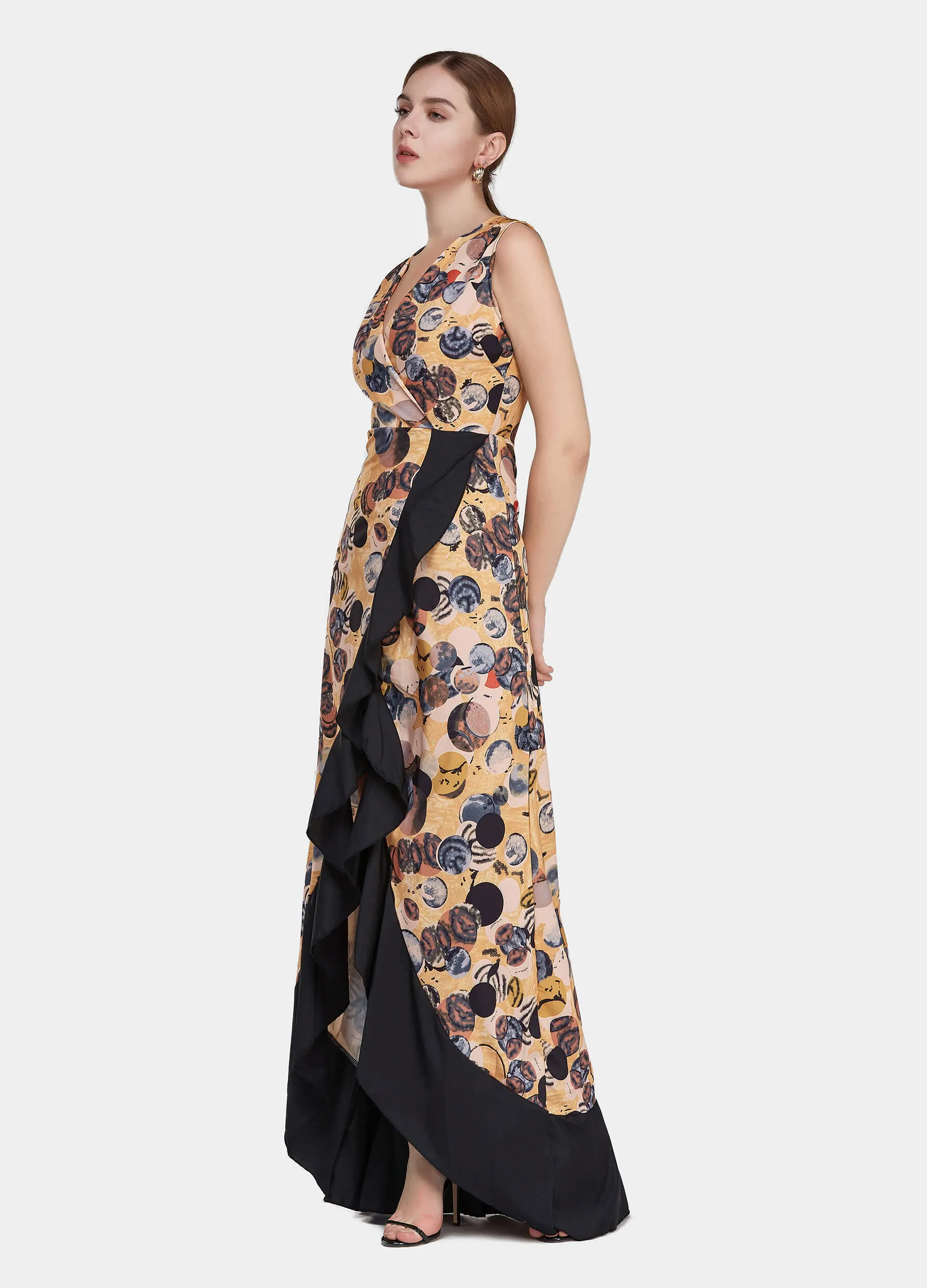 MECALA Women's Deep V-Neck Front Slit Maxi Dress