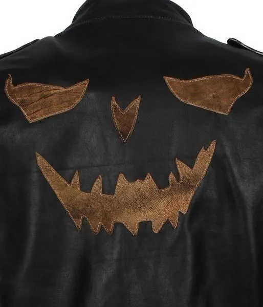 Men's Black Hooded Jack O' Lantern Scarecrow Genuine Leather Jacket
