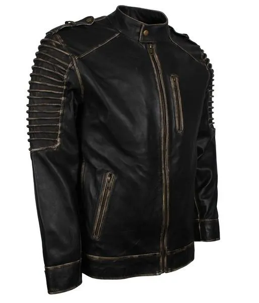 Men's Black Hooded Jack O' Lantern Scarecrow Genuine Leather Jacket