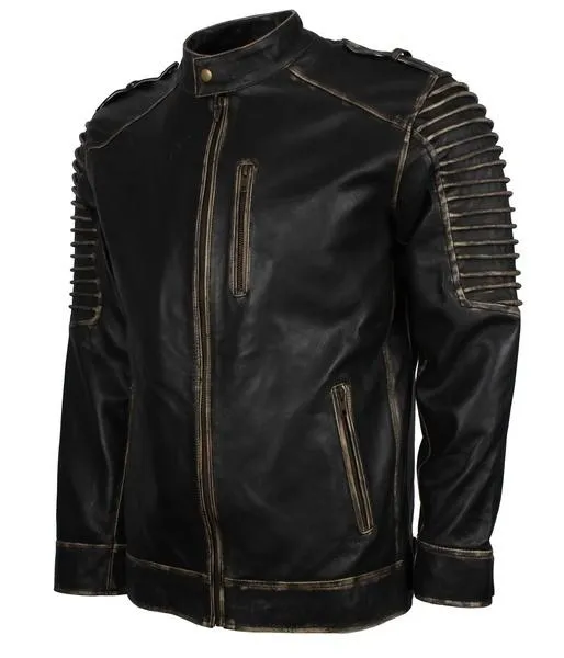Men's Black Hooded Jack O' Lantern Scarecrow Genuine Leather Jacket