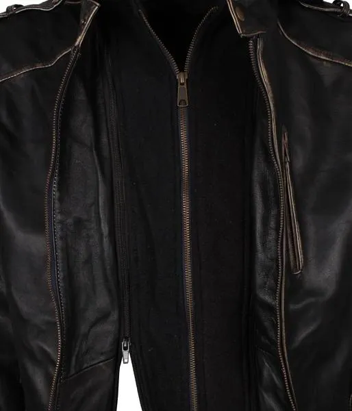 Men's Black Hooded Jack O' Lantern Scarecrow Genuine Leather Jacket