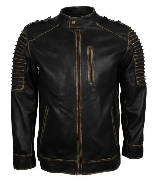 Men's Black Hooded Jack O' Lantern Scarecrow Genuine Leather Jacket