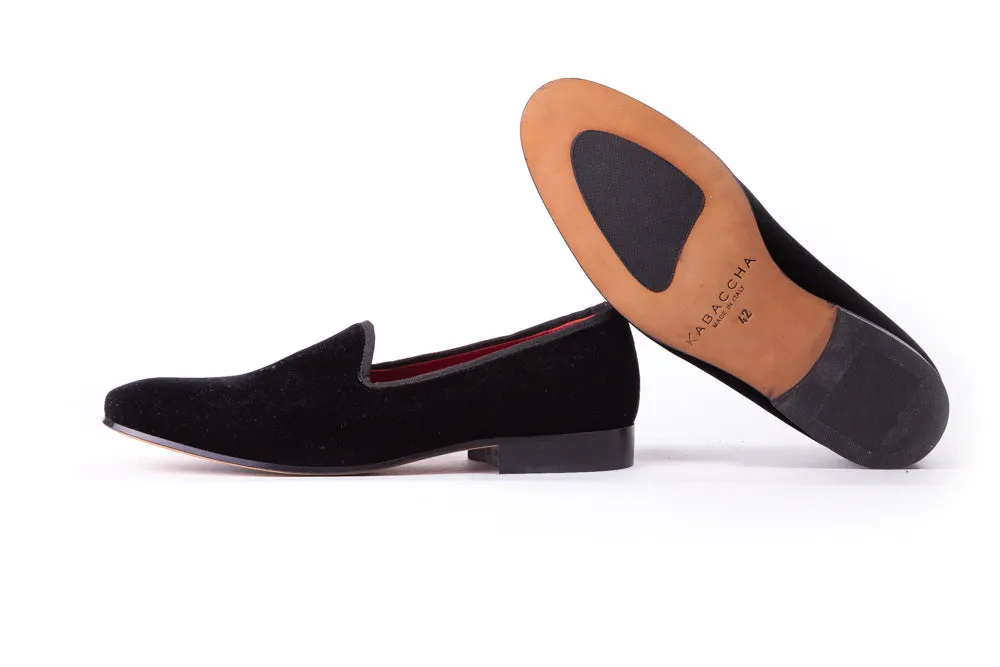 Men's Black Velvet Slip-On with Leather Sole (EX-139)
