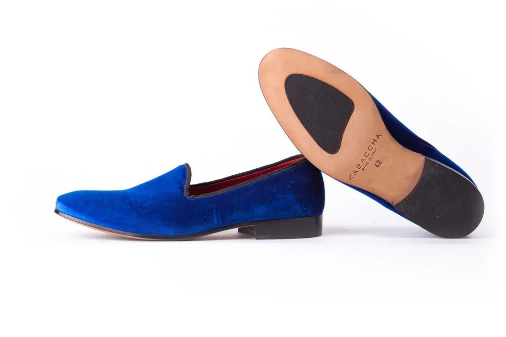 Men's Electric Blue Velvet Slio-On with Leather Sole -(EX-132)