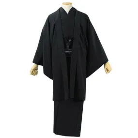 Men's Washable Kimono Haori Jacket 2 Item Set Black