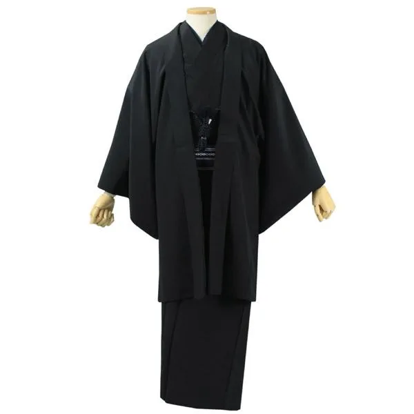 Men's Washable Kimono Haori Jacket 2 Item Set Black